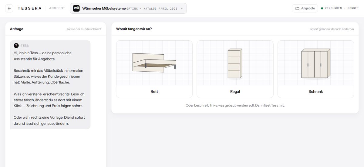 Tessera Angebots-Assistent – Screenshot